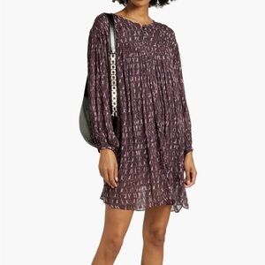 Purple Printed Long-Sleeve Mini Dress
